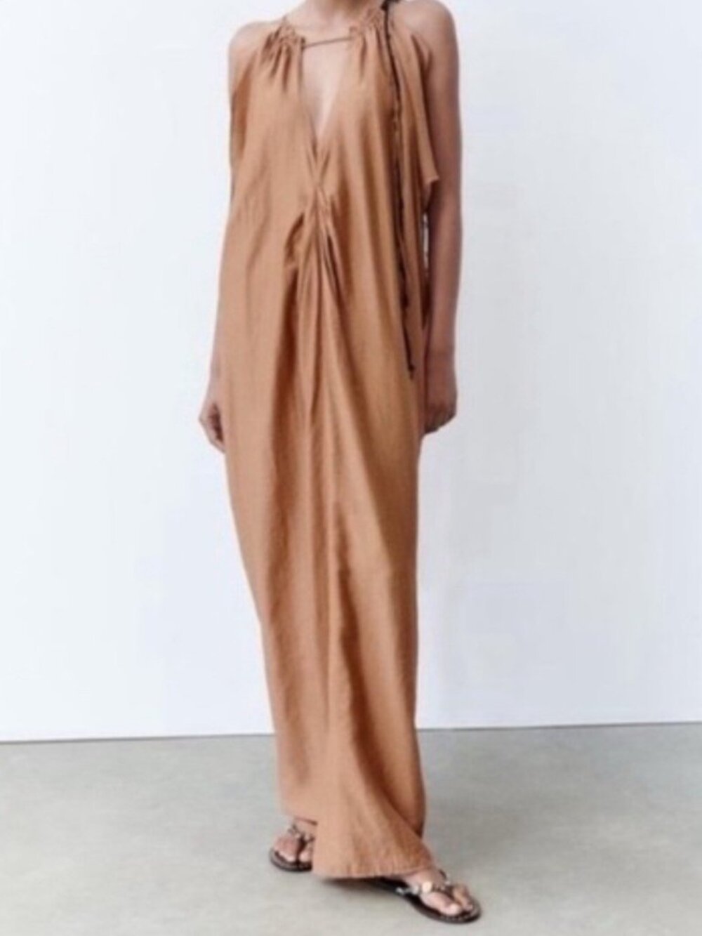 Zara Brown Oversized Kaftan Maxi Dress Size Small